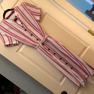 Striped Button down Loft dress WITH POCKETS!